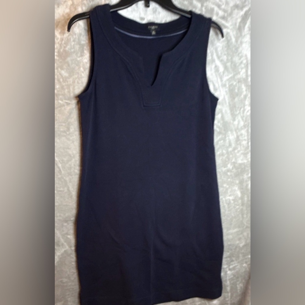 Talbots M Petite Navy Blue Sleeveless Knit Cotton Shift Dress Knee Length Preppy